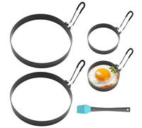 CAREDGO 4 Pezzi Stampo per Uova in Acciaio Inox Stampo per Pancake Grande Formine per Uova al Tegamino Formine per Pancake Antiaderente con 1 Pennello ad Olio per Cucinare Uova Fritte Muffin (9cm/5cm)