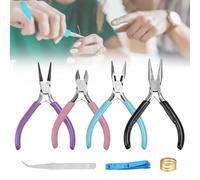CAREDGO 4 Pinze Gioielli Pinze Bigiotteria Set di Pinze di Precisione Pinza per Orecchini Pinze per Bracciali Pinze per Collane con 1 Righello 1 Pinzetta 1 Anello per Fai da Te Creazione Gioielli