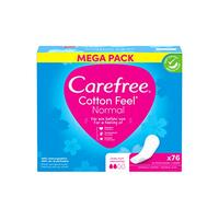 Carefree Cotton Feel - Set di 76 inserti in cotone senza profumo, grado di assorbimento due, taglia normale, confezione da 76 pezzi
