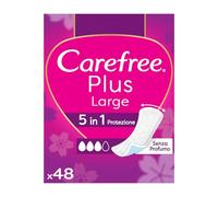 Carefree Salvaslip Plus Large, Extra ampi e sottili, 48 salvaslip | Senza profumo, Assorbimento rapido, Comfort ottimale, Con protezione 5in1 per 8h di sensazione di asciutto, Uso quotidiano