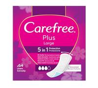 Carefree Salvaslip Plus Large Senza Profumo, Salva slip donna extra ampio con protezione 5in1 per 8h di sensazione di asciutto, Assorbenti senza profumo ultra sottili per uso quotidiano, 64 salvaslip
