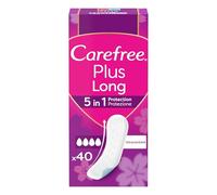 Carefree Salvaslip Plus Long, Extra lunghi e sottili, 40 salvaslip | Senza profumo, Extra lungo, Con protezione 5in1 per 8h di sensazione di asciutto, Ultra sottili, Uso quotidiano