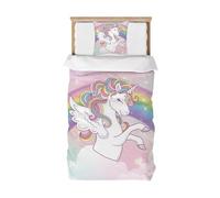 Caregchrisj Copripiumino Singolo Bambina 135x200cm, Rosa Arcobaleno Unicorno Motivo Microfibra Biancheria da letto - Copripiumino 135x200 e 1 Federa 50X75cm