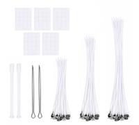 Carehabi 109 Pezzi Kit Stoppini per Candele, 100 Stoppini in Cotone (10/15/20 cm) con 5 Adesivi e 4 Supporti di Centraggio, Kit Candele fai da te per la Produzione di Candele