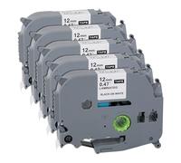 Carehabi 5 Rotoli Nastro per Etichettatrice Compatibile con Brother P-Touch 12mm TZe-231, Cassetta Laminata Nero su Bianco (Totale 40m) per PT-H100LB H105 D210 D400 E100, Resistente a Olio e Gelo