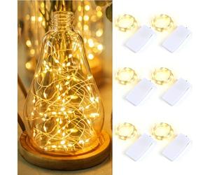 Carehabi 6 Pezzi Lucine LED Decorative a Batteria Ricaricabile USB-C, 2m 20 LED Luci LED a Batteria per Interni, Filo d'Argento Flessibile per Bottiglie, Vasi, Natale, Camera da Letto, Bianco Caldo
