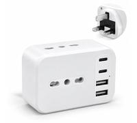 Carehabi Adattatore UK 7 in 1 con 2 USB-C, 2 USB-A e 3 prese AC | Adattatore tipo G 2500 W/10 A per Regno Unito, Irlanda, Singapore, Malesia, EAU, Qatar e Maldive