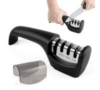 Carehabi Affilacoltelli Professionale 4 in 1 Affilacoltelli Manuale per Coltelli Dritti, Coltelli da Cucina, Seghettati