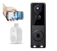 Carehabi Campanello video WLAN con telecamera, campanello HD, WiFi 2.4G, visione notturna, rilevamento persone PIR, 2 telecamere, audio a 2 vie, con suoneria