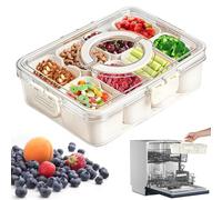 Carehabi Contenitore per snack con 8 scomparti, piatto per snack con coperchio e manico, organizer per snack, caramelle, noci, frutta, spezie, per feste, picnic, lavabile in lavastoviglie