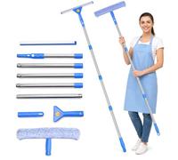 Carehabi Lavavetri Telescopico Professionale 199 cm Tergivetro per Doccia con Manico Estensibile Pulisci Vetri con Panni in Microfibra per Bagno, Doccia, Auto, Vetro, Finestre