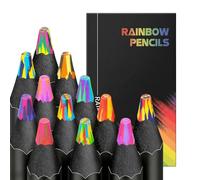 Carehabi Matite Arcobaleno Set da 12 con Mina Grande da 5mm, Matite Colorate Premium in Legno Nero, Colori Magici Antirottura per Schizzi, Disegno, Bullet Journal e Belle Arti