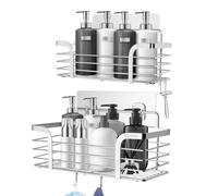 Carehabi Mensola Doccia Senza Foratura 2 Pezzi Organizer Bagno in Acciaio Inox SUS304 con 4 Ganci Portasapone Doccia Porta Oggetti Bagno per Shampoo per Bagno e Cucina