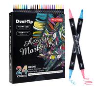 Carehabi Pennarelli Acrilici 24 Colori Pennarelli Doppia Punta Impermeabile