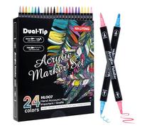 Carehabi Pennarelli Acrilici, 24 Colori Pennarelli Doppia Punta Impermeabile Pennarelli Acrilici Brush Pen per Vetro Legno Tela Ceramica Natale Artigianato Pasqua Artigianato fai da te