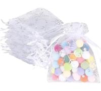 Carehabi Sacchetti regalo in organza, 50 sacchetti regalo di Natale, bianco, 7 x 9 cm, piccoli regali in organza, fiocco di neve, in organza, con coulisse, per Natale