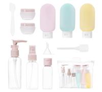 Carehabi Set di 11 kit viaggio liquidi, contenitori viaggio aereo 30/50/60/80 ml, piccole lattine di crema, flacone spray trasparente, erogatore di pompa shampoo, accessori viaggio per prodotti bagno