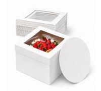 Carehabi Set di 5 scatole per torte con finestra 30 X 30 X 20cm sottotorta rotondi da10in bianco per Dolci Biscotti Ciambelle