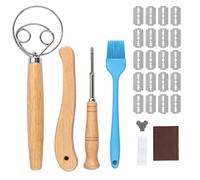 Carehabi Set di coltelli da forno e impastare, 2 coltelli da pane per tagli dritti e curvi con 20 coltelli, pennello in silicone e custodie protettive, accessori per la cottura del pane