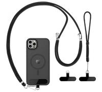 Caremore Cintura per telefono 2 pezzi, 1 cintura da collo regolabile, 1 fascia da polso, 2 toppe nere durevoli, multifunzionali, compatibili con la maggior parte degli smartphone (nero)