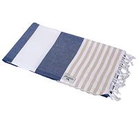 Carenesse Hammam Panno TOMMY blu bianco beige a righe, 100 x 180 cm, 100% cotone, aspetto marino, peshtemal, asciugamano sauna, telo da bagno, telo da spiaggia, fouta, turkish towel