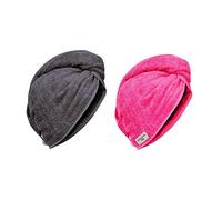 Carenesse - Turbante per capelli, confezione da 2 pezzi, colore: rosa e grigio antracite, 100% cotone asciugamano per la testa, turbante per capelli, turbante per capelli asciugamano per capelli