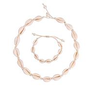 CAREOR Collana girocollo con conchiglia naturale, regolabile, set di braccialetti hawaiani per donne, uomini, ragazze e signore, Guscio, Perla
