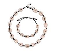 CAREOR Collana girocollo con conchiglie naturali, collana regolabile con conchiglie puka, set di braccialetti hawaiani per donne, uomini, ragazze e signore, 8.6 inches, Conchiglia, bianco perla