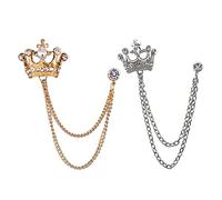 CAREOR Confezione da 2 spille a forma di corona da appendere con incisione in metallo e cristallo, spilla da bavero vintage con strass, spilla da matrimonio, oro e argento