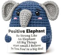CAREOR Elefante positivo, divertente elefante fatto a mano all'uncinetto con biglietto positivo, supporto emotivo, incoraggiamento, regalo decorativo per amici, compleanno e famiglia