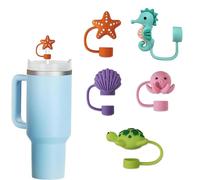 CAREOR Tappo per cannuccia regolabile in silicone, antipolvere, per Stanley Cup da 850,5 g o 1,134 g, 10 mm, accessori riutilizzabili Stanley Cup (confezione da 5 (animali marini))