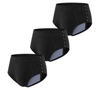 Carer pack da 3 slip incontinenza uomo 300 ml cotone bottoni laterali | Incontinenza moderata a grave protezione giorno e notte 4 strati assorbenti design apribile riutilizzabile nero taglia L