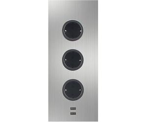 CARESSI Elemento presa 3ST29 3 prese Schuko 2 caricabatterie USB in acciaio inox
