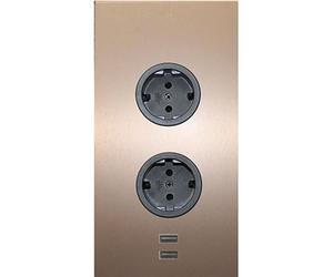 Caressi Presa angolare 2ST220 - Presa a 2 prese con 2 porte USB per il montaggio verticale in un angolo, in acciaio inox, 230 V