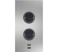 Caressi Presa angolare 2ST220 - Presa doppia con 2 porte USB per il montaggio verticale in un angolo, acciaio inox nero, 230 V