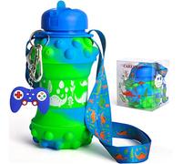 CARESWAY Borraccia per bambini con portachiavi, 500 ml, con dinosauro, pieghevole, senza BPA, per la scuola