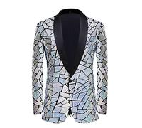 CARFFIV Fai una Dichiarazione audace con Il Nostro Blazer di Paillettes da Uomo - Perfetto per Matrimoni,Feste,Silver,S