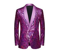 CARFFIV Fai una Dichiarazione audace con Il Nostro Blazer di Paillettes da Uomo - Perfetto per Matrimoni,Feste,Purple,XL