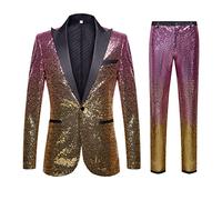 CARFFIV Mens Fashion Gradient Colori Paillettes Due Pezzi Set Abiti (S, Pink Gold)