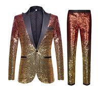 CARFFIV Mens Fashion Gradient Colori Paillettes Due Pezzi Set Abiti (S, Red Gold)
