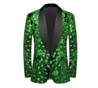 CARFFIV Men's Paillettes Velluto Stage Party Prom Wedding Dinner Symmetry Suit Jacket Blazer,Green,L