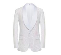 CARFFIV Men's Paillettes Velluto Stage Party Prom Wedding Dinner Symmetry Suit Jacket Blazer,Pink,L