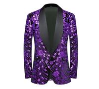 CARFFIV Men's Paillettes Velluto Stage Party Prom Wedding Dinner Symmetry Suit Jacket Blazer,Purple,3XL