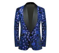CARFFIV Men's Paillettes Velluto Stage Party Prom Wedding Dinner Symmetry Suit Jacket Blazer,Royal Blue,M