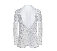 CARFFIV Men's Paillettes Velluto Stage Party Prom Wedding Dinner Symmetry Suit Jacket Blazer,White,3XL