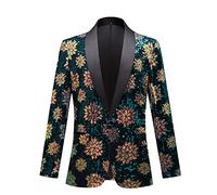 CARFFIV Uomini Moda Colorful Pattern Sequins Suit Jacket,Sky Blue,3XL