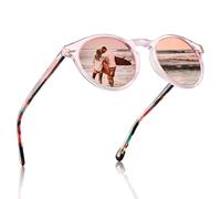 Carfia Retro Rotondi Occhiali da Sole da Donna Polarizzati UV400 Protezione, Telaio Rosa Trasparente Lente Rosa