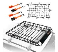 Carforu - Cestino universale per portapacchi da tetto 129,5 x 91,4 x 12,7 cm, cestino di carico da 113,4 kg, cestino di carico resistente per SUV, furgone, rete di carico con ganci di fissaggio, 2