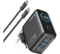 CARGADOR DE PARED ANKER 100W 3 PUERTOS CON PANTALLA INTELIGENTE NEGRO - Nouvo