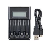 Cargador De Pilas AA - Cargador Inteligente USB De 4 Bahías | Carga Independiente Rápida Con Pantalla LCD Para Baterías Recargables NiMH AA AAA